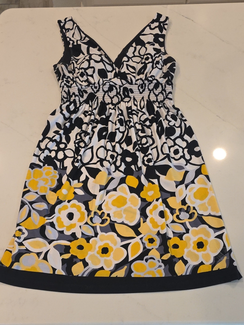 Enfocus Studio Black, White, & Yellow Floral A-line Dress